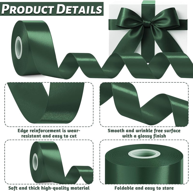 Fullive Ribbon for Gift Wrapping, 1 1/2 Inch 30 Yards Dark Green Ribbon, Polyester Ribbons for Flower Bouquet for St. Patrick's Day Christmas Decorations DIY Bows Wrapping Bouquet Floral Arrangements - Image 3